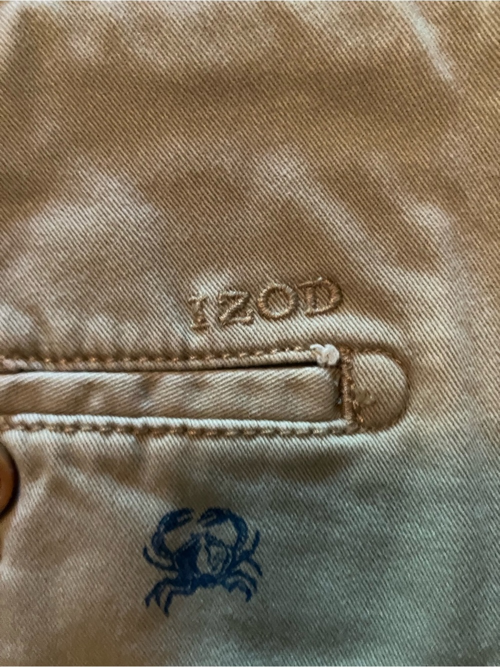 Izod Tan Pants with Navy Crab Embroidery